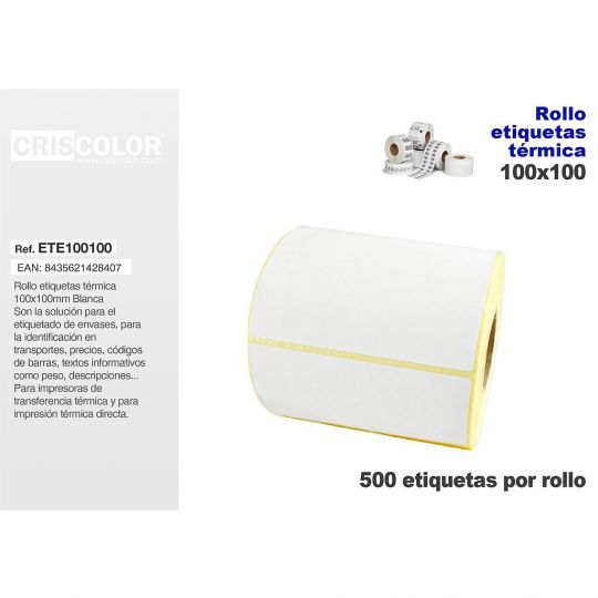 ETIQUETA TERMICA 100X100MM BL (Rollo 500 Und.)