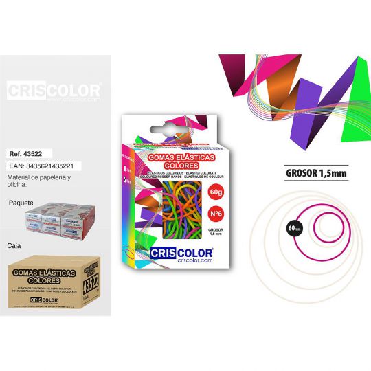 GOMAS ELÁSTICAS SURTIDAS COLORES Nº6  60X1,5  Caja 60G