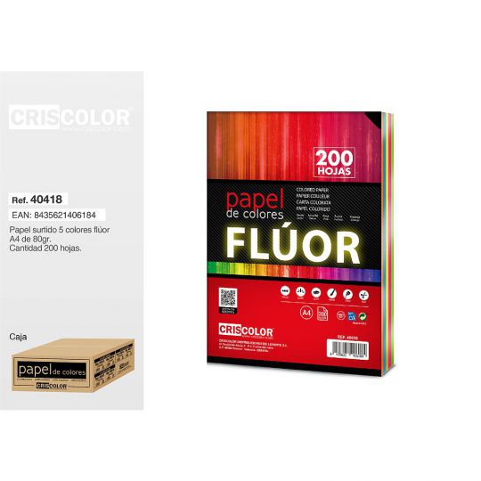 PAQUETE DIN A4 COLOR FLUOR 200 HOJAS