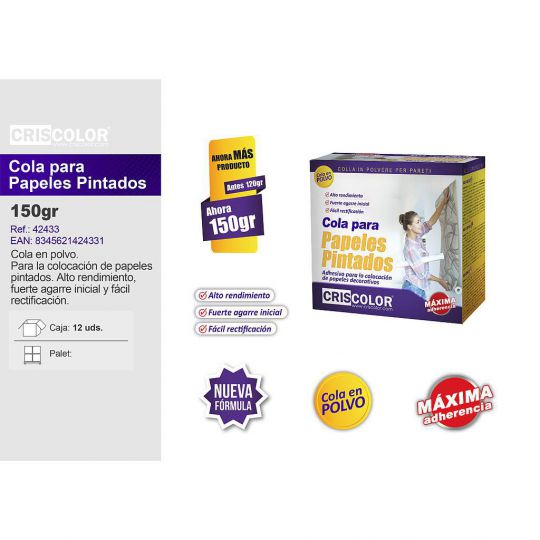 COLA PARA PAPEL PINTADO 150G (Caja de 12Und).