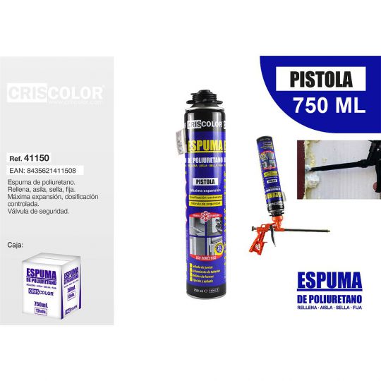 ESPUMA POLIURETANO PARA PISTOLA 750ML (Caja de 12Und).