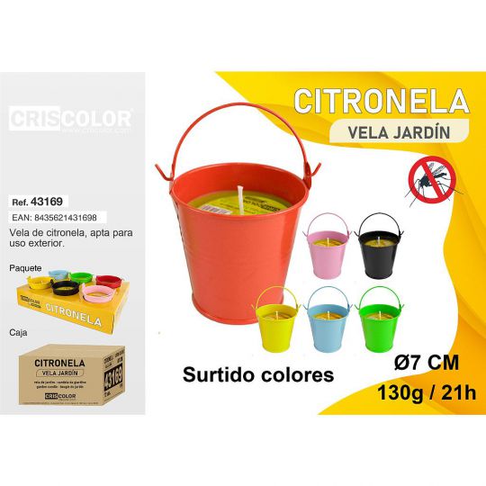 VELA CITRONELA CUBO METAL Ø7CM SURTIDO COLORES (Pack 6 und.)