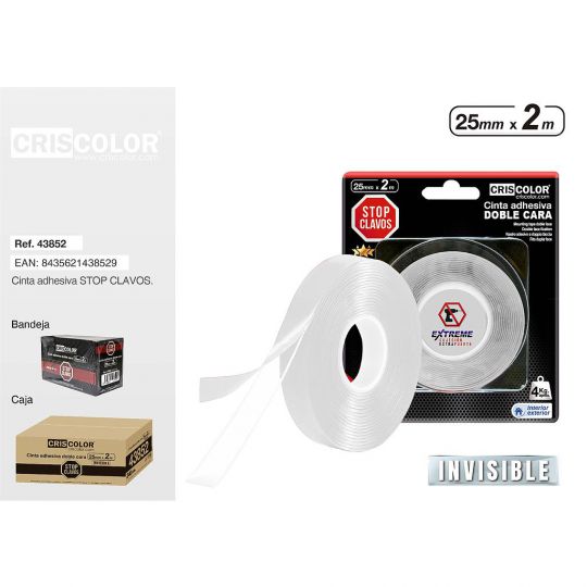 CINTA STOP CLAVOS 25MMX2M INVISIBLE (Precio Unitario)