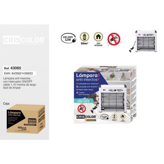 LAMPARA LED PLATA Y NEGRO ANTI INSECTOS 4W 27x10,5x24,5CM Nº RII-AEE: 8813
