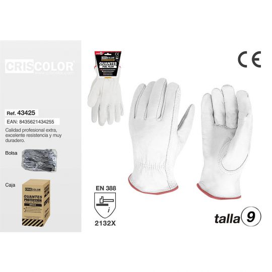 GUANTE TRABAJO PIEL FLOR TALLA 9 (Pack 6Und).