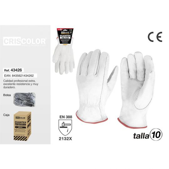 GUANTE TRABAJO PIEL FLOR TALLA 10 (Pack 6Und).