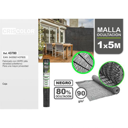 MALLA DE OCULTACION 1X5M NEGRA