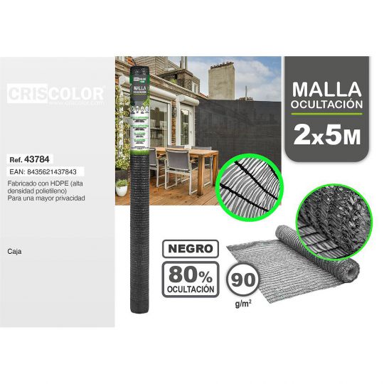 MALLA DE OCULTACION 2X5M NEGRA