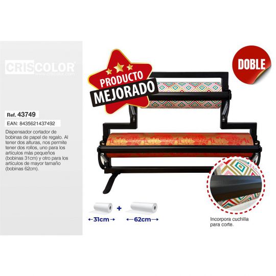 DISPENSADOR/CORTADOR BOBINA PAPEL DOBLE 31+62CM