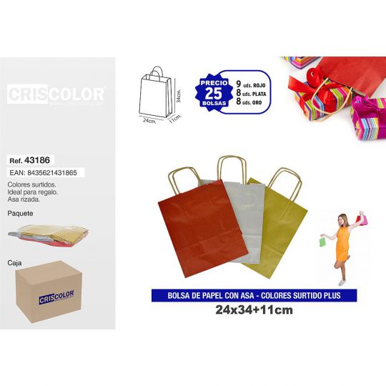 BOLSA PAPEL CON ASA 24+11x34 SURTIDO PLUS (PACK 25 UDS)