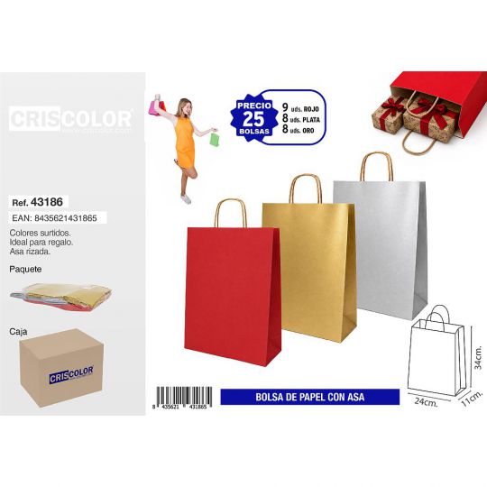 BOLSA PAPEL CON ASA 24+11x34 SURTIDO PLUS (PACK 25 UDS)