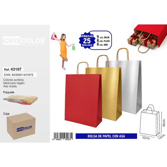 BOLSA PAPEL CON ASA 32+12x40 SURTIDO PLUS (PACK 25 UDS)