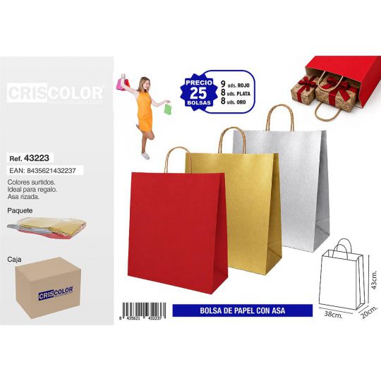 BOLSA PAPEL CON ASA 38+20x43  SURTIDO PLUS (PACK 25 UDS)