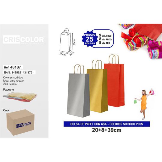 BOLSA PAPEL CON ASA 20+8x39 SURTIDO PLUS (PACK 25 UDS)
