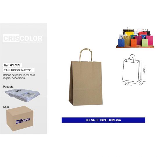 BOLSA PAPEL CON ASA 24+11X34 KRAFT (PACK 25 UDS)