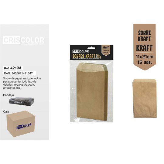 SOBRE KRAFT 11x21CM PACK 15UDS (Caja 12 Packs).