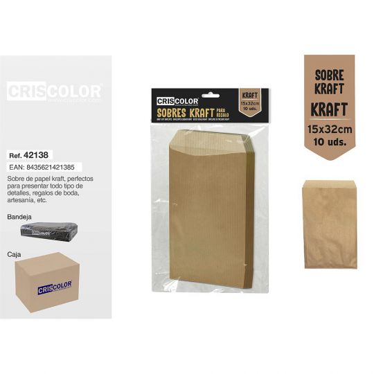 SOBRE KRAFT 15x32CM PACK 10UDS (Caja 12 Packs).