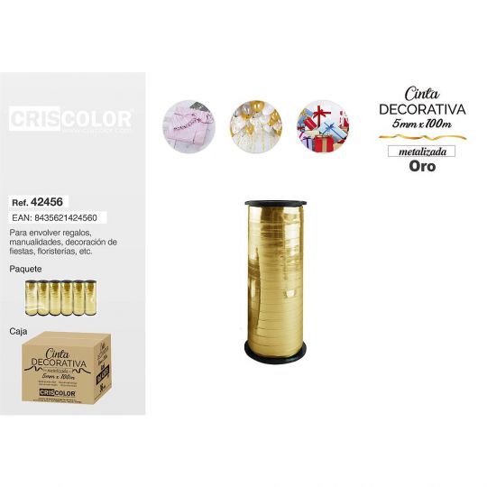 CINTA DECORATIVA METALIZADA 5MMX100M ORO