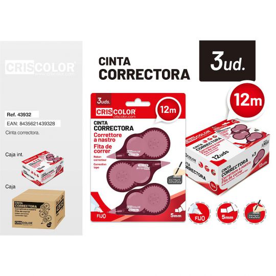 CINTA CORRECTORA 3UDS 5MMX12M