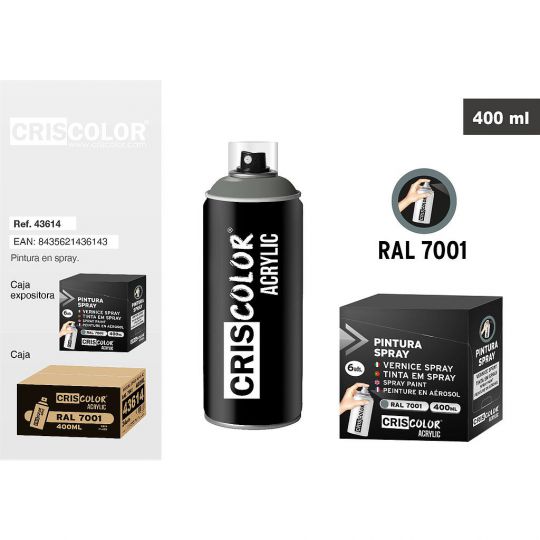 PINTURA SPRAY ACRYLIC GRIS PLATA RAL 7001 400ML