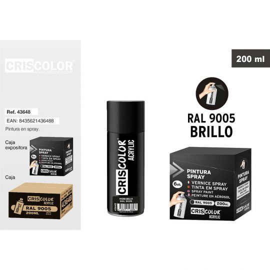 PINTURA SPRAY ACRYLIC NEGRO BRILLO RAL 9005 200ML