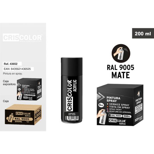 PINTURA SPRAY ACRYLIC NEGRO MATE RAL 9005 200ML