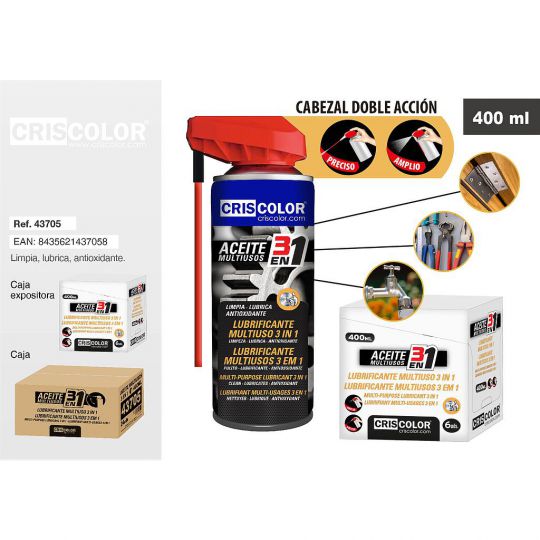 ACEITE MULTIUSOS 3 EN 1 CON CABEZAL DOBLE ACCION 400ML