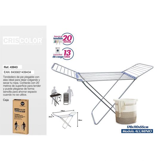 TENDEDERO ALUMINIO PLEGABLE 176X110X55CM