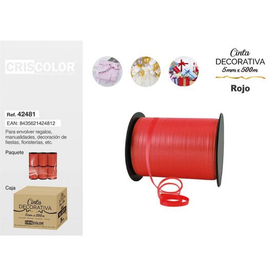 CINTA DECORATIVA 5MMX500M ROJO