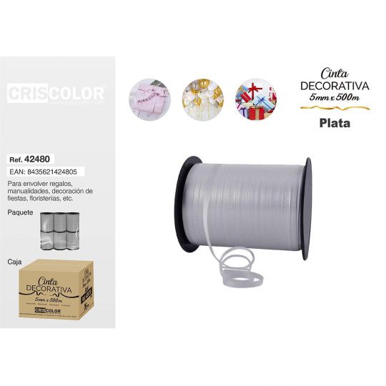 CINTA DECORATIVA 5MMX500M PLATA