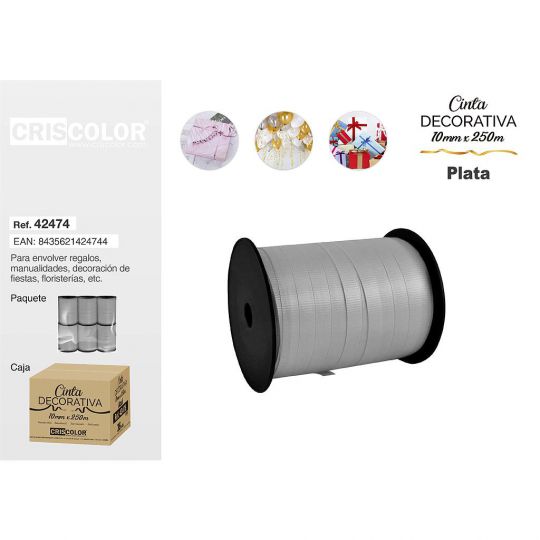 CINTA DECORATIVA 10MMX250M PLATA