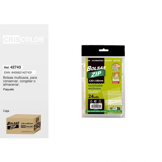 BOLSA ZIP 24UDS 120X180MM (Pack 12 Und).