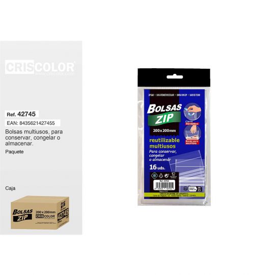 BOLSA ZIP 16UDS 200X200MM (Pack 12 Und).