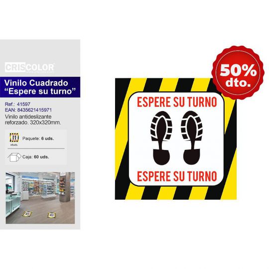 VINILO CUADRADO ESPERE SU TURNO 320X320MM (50% Dto. ya aplicado)