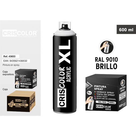 PINTURA SPRAY ACRYLIC BLANCO BRILLO XL RAL 9010 600ML