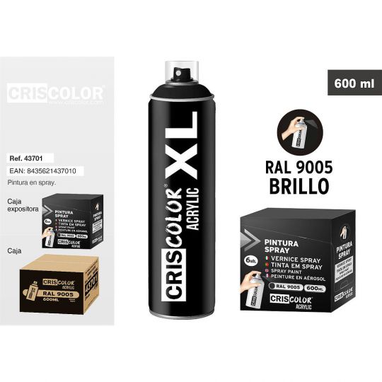PINTURA SPRAY ACRYLIC NEGRO MATE XL RAL 9005 600ML