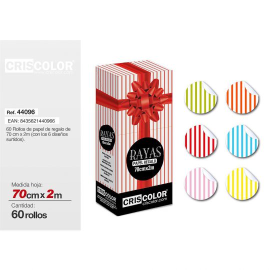 PAPEL REGALO 70CMX2M RAYAS (Caja 60 Und).