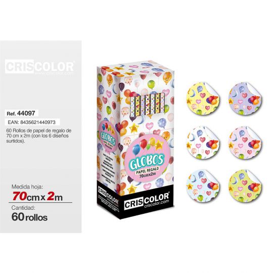 PAPEL REGALO 70CMX2M GLOBOS  (Precio Unitario)