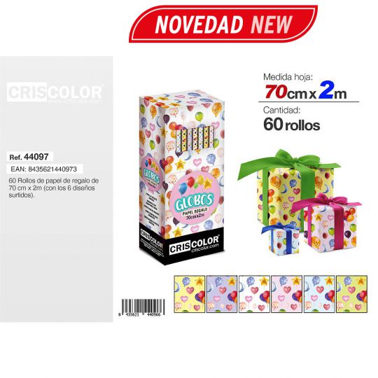 PAPEL REGALO 70CMX2M GLOBOS (Caja 60 Und).