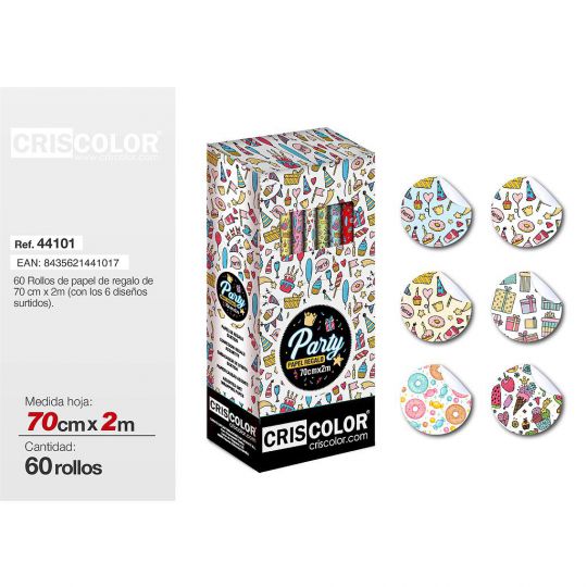 PAPEL REGALO 70CMX2M PARTY (Caja 60 Und).