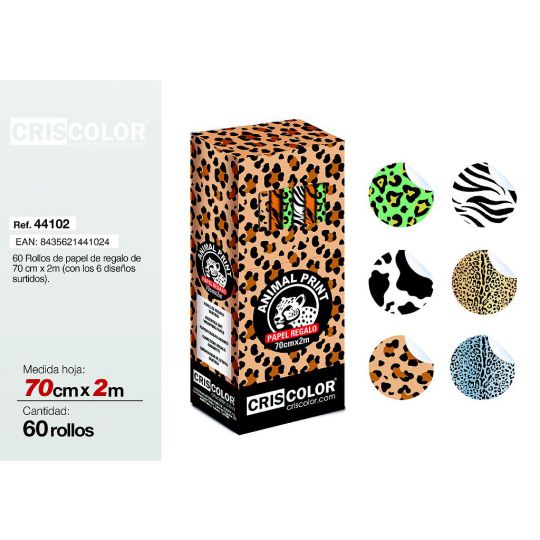 PAPEL REGALO 70CMX2M ANIMAL PRINT (Caja 60 Und).