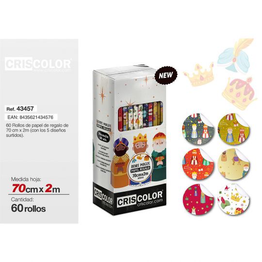 PAPEL REGALO 70CMX2M REYES MAGOS (Caja 60 Und).