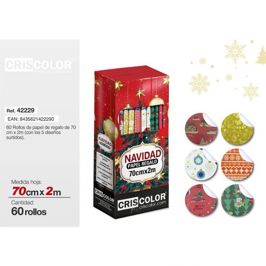 PAPEL REGALO 70CMX2M SURTIDO NAVIDAD (Caja 60 Und).