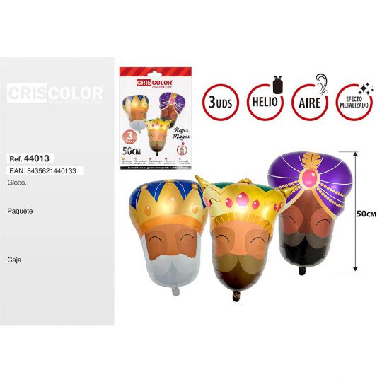 GLOBOS REYES MAGOS CARAS 50CM 3UDS