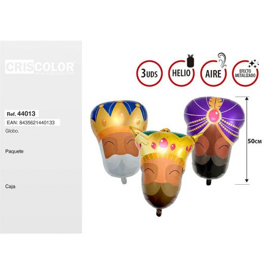 GLOBOS REYES MAGOS CARAS 50CM 3UDS