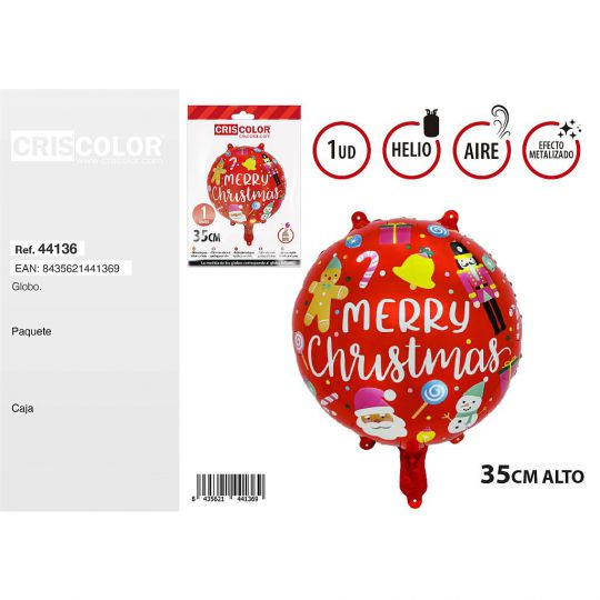 GLOBO REDONDO MERRY CHRISTMAS ROJO 35CM