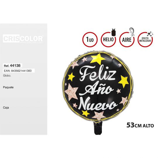 GLOBO REDONDO FELIZ AÑO ESTRELLA 53CM