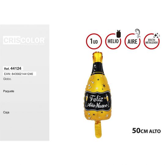 GLOBO BOTELLA ORO FELIZ AÑO 50CM