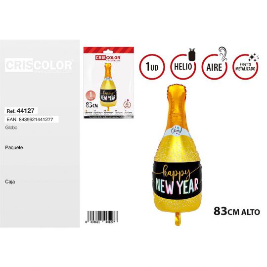 GLOBO BOTELLA ORO HAPPY NEW YEAR 83CM