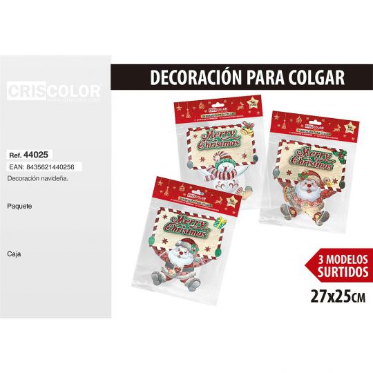 DECORACION NAVIDAD PARA COLGAR CARTEL SURTIDO 3 UND.